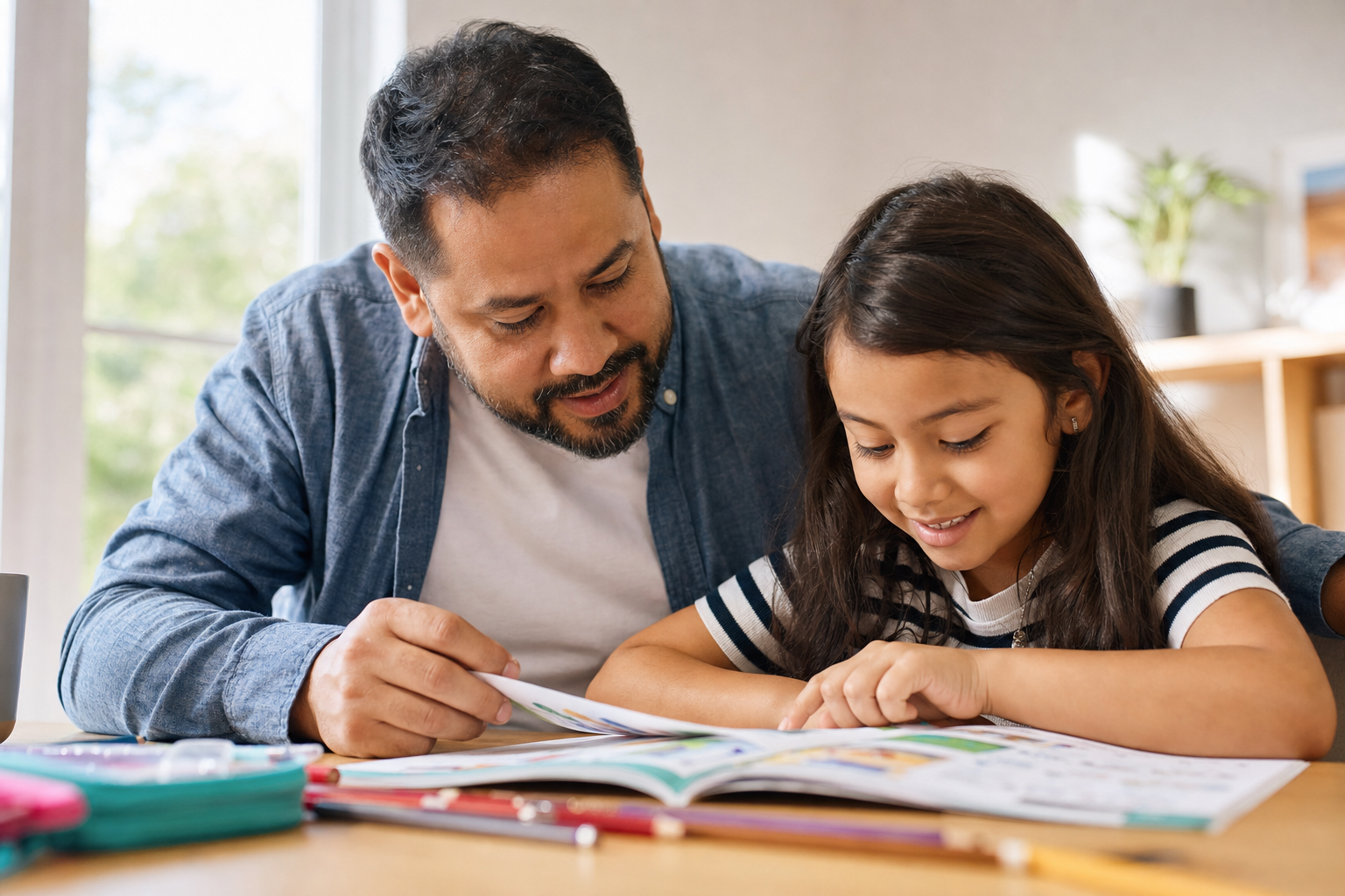 A family learning together at home
