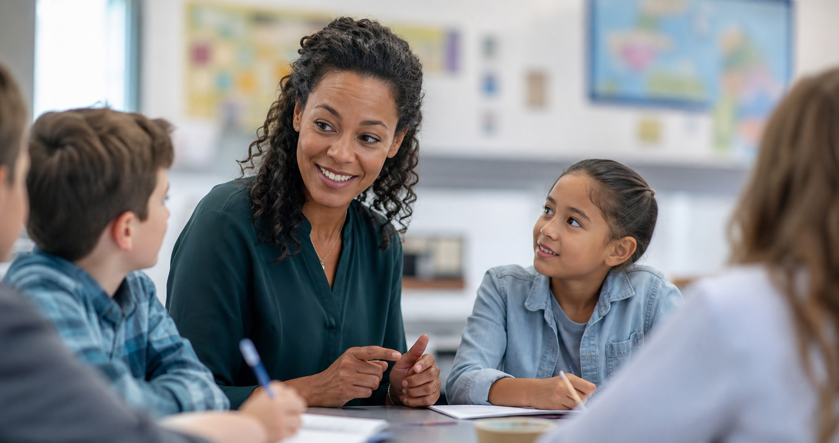An instructor guiding students in a classroom
